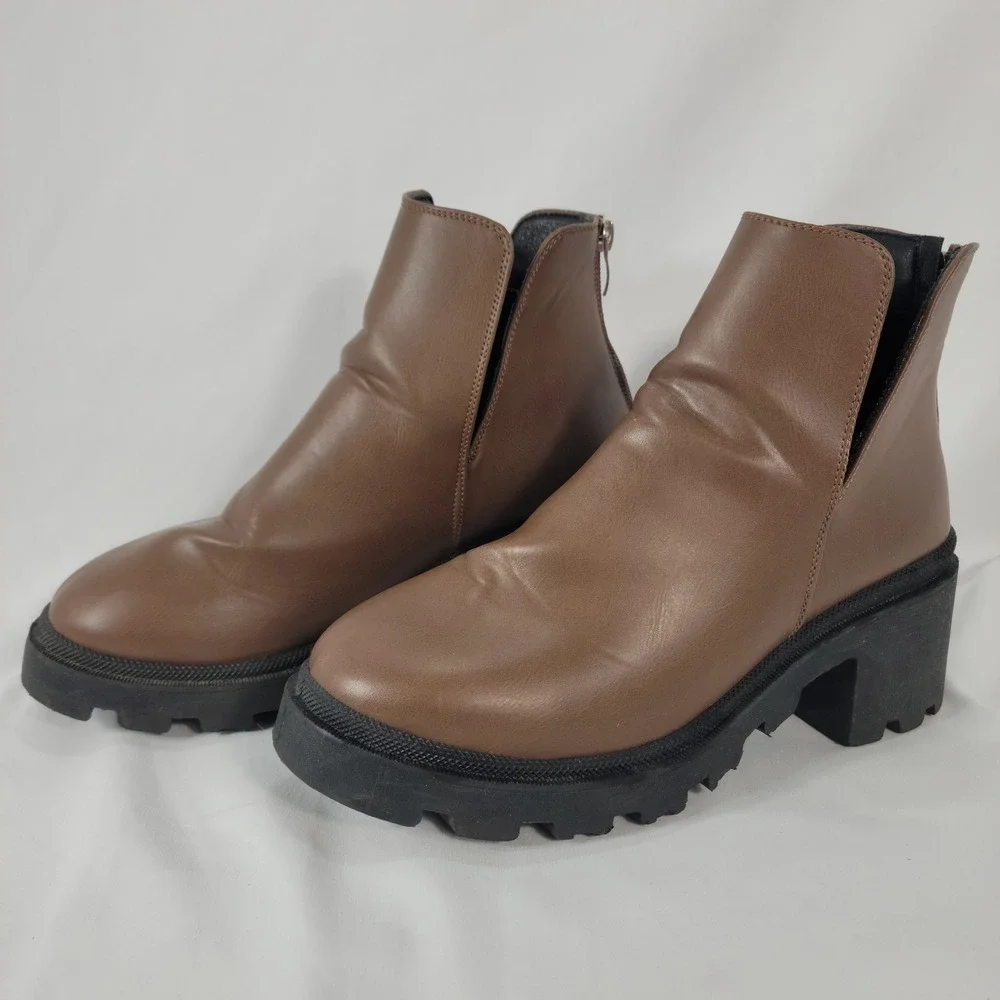 Qupid Ankle Boots Women 7 Brown Platform Lug Sole Chunky Heel Y2K Fairy Grunge